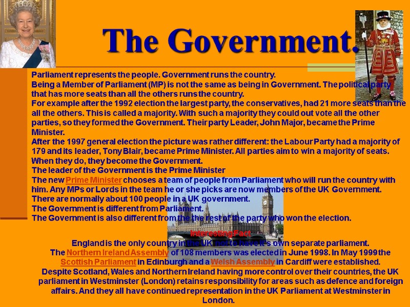 The Government. Parliament represents the people. Government runs the country.  Being a Member